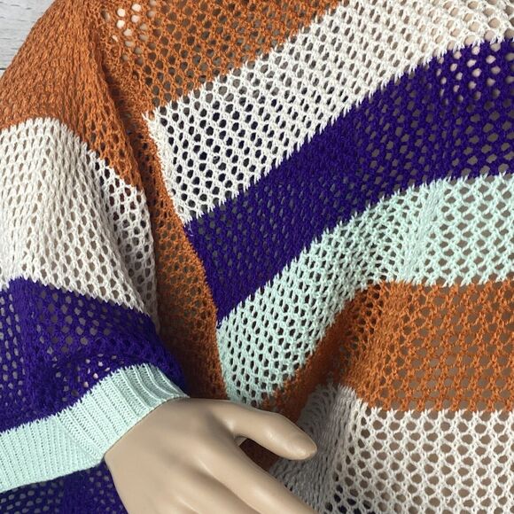 NWT L. Love Cropped Sweater Colorful Striped Cold Shoulder Oversized Top - Picture 5 of 12